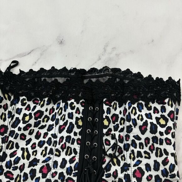 Fredericks Of Hollywood Corset Top Size 38 White Black Leopard Animal Print Lace - Picture 6 of 9